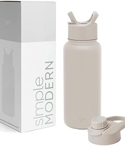 Simple Modern Water Bottle with Straw and Chug Lid Vacuum Insulated Stainless Steel Metal Thermos Bottles | Reusable Leak Proof BPA-Free Flask for Sports | Summit Collection | 32oz, Almond Birch