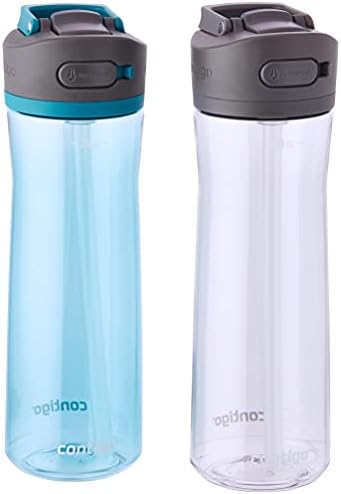 Contigo Ashland 2.0 Leak-Proof Water Bottle with Lid Lock and Angled Straw, Dishwasher Safe Water Bottle with Interchangeable Lid, 24oz 2-Pack, Juniper/Sake