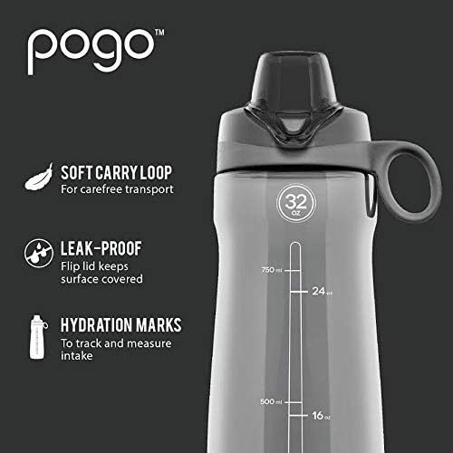 Pogo BPA-Free Tritan Plastic Water Bottle with Chug Lid, 32 Oz, Grey - Image 4