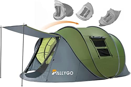 PALLYGO Easy Pop Up Tent 6 Person Tents for Camping Traveling Double Layer Waterproof Instant Family Camping Tents People Man Popup Tent Space for 2/3/4/5/6