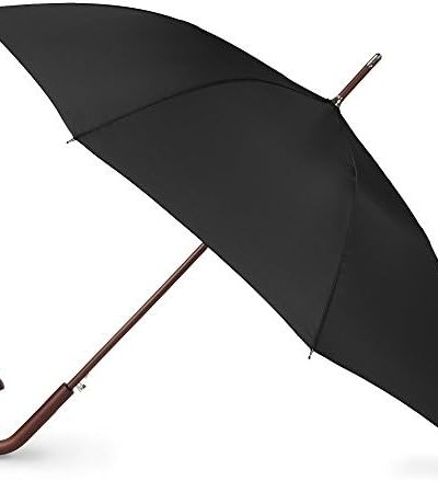 Totes Eco Auto Open Umbrella Classic Wooden J Stick Handle with Easy Grip - Windproof, Rainproof and Durable Canopy Design – Versatile Travel, Perfect for Rainy Days
