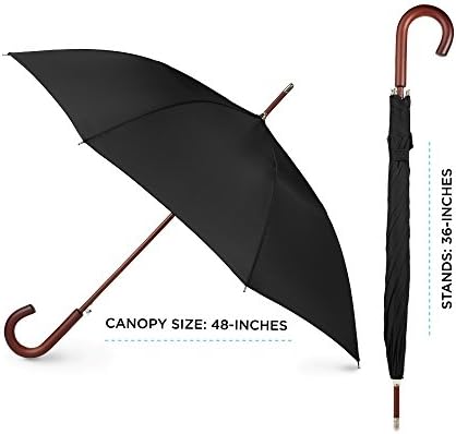 Totes Eco Auto Open Umbrella Classic Wooden J Stick Handle with Easy Grip - Windproof, Rainproof and Durable Canopy Design – Versatile Travel, Perfect for Rainy Days - Image 5