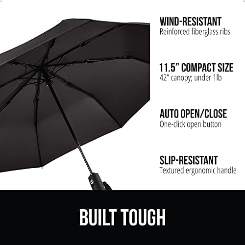 Gorilla Grip Windproof Compact Stick Umbrella for Rain, One-Click Automatic Open and Close, Strong Reinforced Fiberglass Ribs, Easily Collapsible, Lightweight Portable Umbrellas for Travel - Image 2