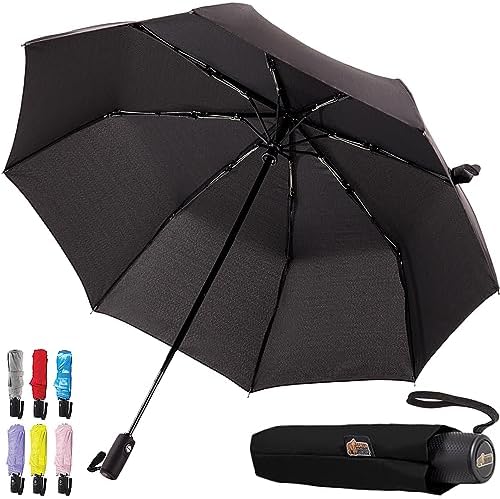 Gorilla Grip Windproof Compact Stick Umbrella for Rain, One-Click Automatic Open and Close, Strong Reinforced Fiberglass Ribs, Easily Collapsible, Lightweight Portable Umbrellas for Travel