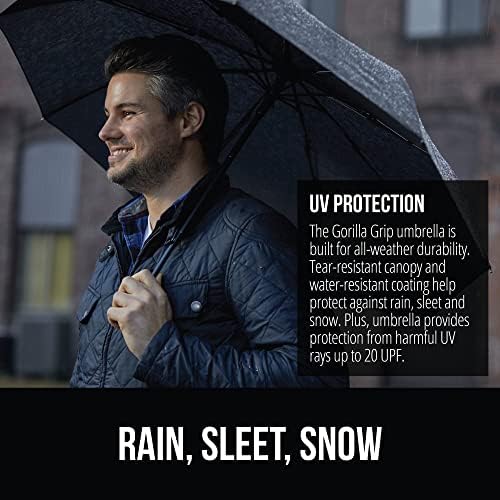 Gorilla Grip Windproof Compact Stick Umbrella for Rain, One-Click Automatic Open and Close, Strong Reinforced Fiberglass Ribs, Easily Collapsible, Lightweight Portable Umbrellas for Travel - Image 3